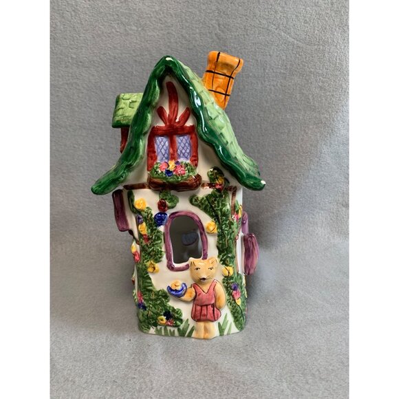 Cobblestone Village Tudor Tea Room Candle Holder Ceramic House with Green Roof - Picture 12 of 15
